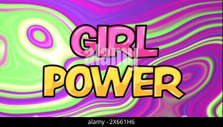 Bild von Girl POWER Text auf farbenfrohem flüssigem Hintergrund Stockfoto