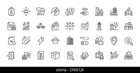 Icons für Stromverbrauch, Eingang und Paketversand. Für Web-App. Zeilensymbole. Vektor Stock Vektor
