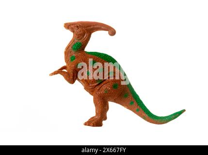 Parasaurolophus-Dinosaurierspielzeug, pflanzenfressenes Reptil aus der jura- und kreidezeit. Stockfoto