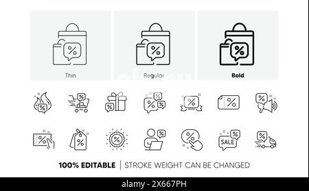 Positionssymbole für Rabatte. Verkaufsgutschein, Schild für Aktionsangebot, Preisschild für Rabatt. Zeilensymbole. Vektor Stock Vektor