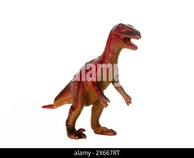 Detaillierte Nachbildung eines Velociraptor-Dinosauriers auf weißem Hintergrund Stockfoto