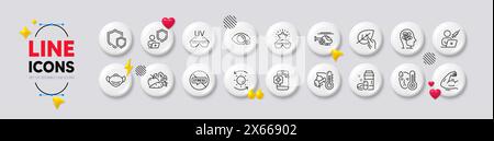 Stop Stress, beste Gläser und Gemüse Line Symbole. Für Web-App drucken. Weiße Tasten 3D-Symbole. Vektor Stock Vektor