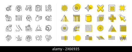 Symbole für COVID-Testlinien. Nasenabstrich, Bluttest, Wartezeit Vektor Stock Vektor