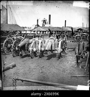 Richmond, Virginia Eroberte Belagerungswaffen bei Rocketts, Bürgerkriegsfotos 1861-1865 Stockfoto