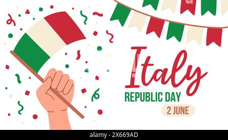 Italien republik Tag Grußkarte, Banner mit Vorlage Text Vektor Illustration. Italienischer Gedenkfeiertag 2. Juni Stock Vektor