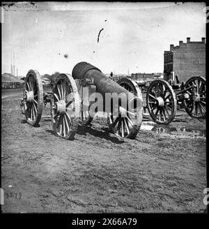 Richmond, Virginia Eroberte Belagerungswaffen bei Rocketts, Bürgerkriegsfotos 1861-1865 Stockfoto