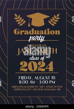 Dunkel mit goldenem Glitzer Abschlussfeier 2024 Einladung Stock Vektor