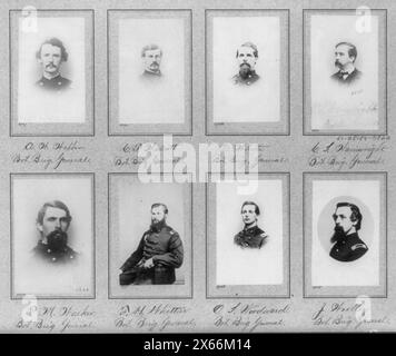 Zusammengesetzt aus 7 Büsten und 1 halblangen Fotos von Brig. Generäle A. W. Webber, C. F. Walcott, D. White, C. Wainwright, T. M. Walker, F. H. Whittier, O. Woodward, J. Woolley, Civil war Photographs 1861-1865 Stockfoto