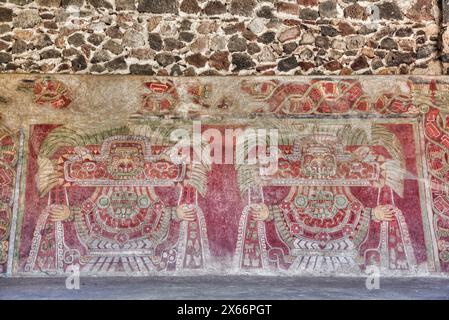 Wandbild der Jade-Göttin (oder Thaloc), Palast von Tetitla, Teotihuacan archäologische Zone, Bundesstaat Mexiko, Mexiko Stockfoto