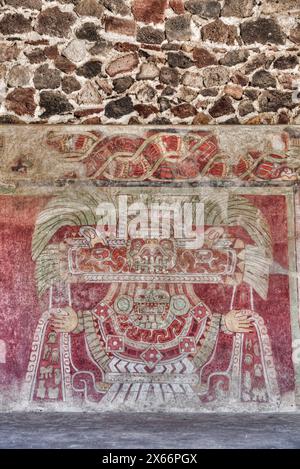 Wandbild der Jade-Göttin (oder Thaloc), Palast von Tetitla, Teotihuacan archäologische Zone, Bundesstaat Mexiko, Mexiko Stockfoto