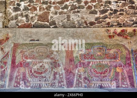 Wandbild der Jade-Göttin (oder Thaloc), Palast von Tetitla, Teotihuacan archäologische Zone, Bundesstaat Mexiko, Mexiko Stockfoto