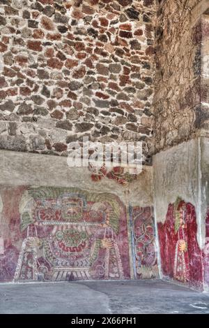 Wandbild der Jade-Göttin (oder Thaloc), Palast von Tetitla, Teotihuacan archäologische Zone, Bundesstaat Mexiko, Mexiko Stockfoto