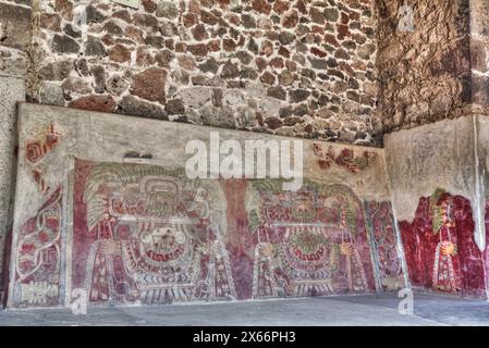 Wandbild der Jade-Göttin (oder Thaloc), Palast von Tetitla, Teotihuacan archäologische Zone, Bundesstaat Mexiko, Mexiko Stockfoto