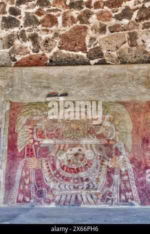 Wandbild der Jade-Göttin (oder Thaloc), Palast von Tetitla, Teotihuacan archäologische Zone, Bundesstaat Mexiko, Mexiko Stockfoto