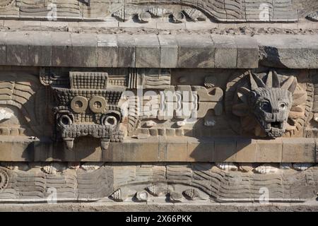 Tempel der gefiederten Schlange (Quetzacoatl), archäologische Zone Teotihuacan, Bundesstaat Mexiko, Mexiko Stockfoto