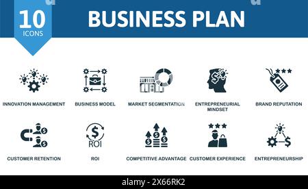 Businessplan festgelegt. Kreative Symbole. Bearbeitbare Elemente. Stock Vektor