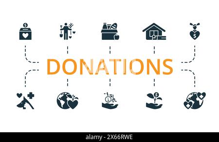 Spendenset. Kreative Symbole. Bearbeitbare Elemente. Stock Vektor