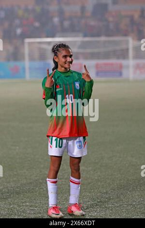 MST Sagorika brachte Gastgeber Bangladesch zum Finale der SAFF U17 Women's Championship mit einem 1-0 Sieg über die Favoriten Indien bei der Birshreshtha Sha Stockfoto