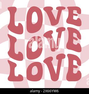Vektor groovige Retro-Liebe-Lettering isoliert auf Schachbrett rosa Hintergrund Stock Vektor