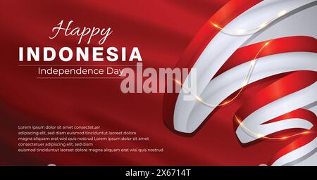 Hintergrund des indonesischen Unabhängigkeitstages mit rot-weißem wellenendem Band Stock Vektor
