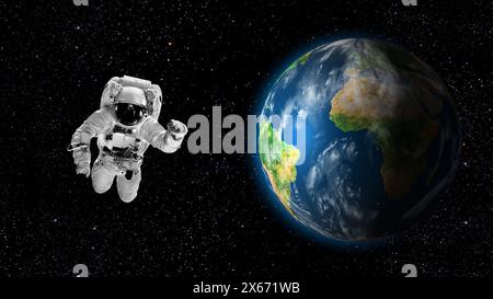 Eine Erde dreht sich auf dem schwarzen Hintergrund. Elemente dieses Bildes, bereitgestellt von der NASA. Stockfoto