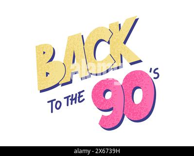 Schriftzug der 90er Jahre. Heller mehrfarbiger, handgezeichneter Text. Vektorillustration in trendigem flachen Stil Stock Vektor