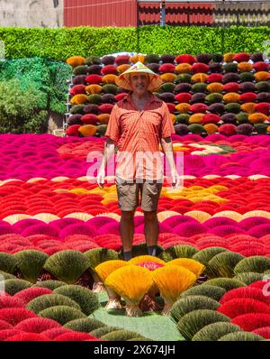 Touristen genießen den bunten Weihrauch im Quang Phu Cau Weihrauchdorf, Hanoi, Vietnam Stockfoto