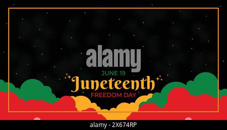 Juneteenth Independence Day Hintergrund. Schwarzer Verlaufsmonat. Tag der Freiheit oder Emanzipation. Poster zum Jahresurlaub in den USA im Juni 19. Horizontales Banner Stock Vektor