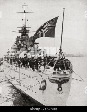 Die Scharnhorst, ein deutsches Hauptschiff, auch bekannt als Schlachtschiff oder Schlachtkreuzer, der Kriegsmarine der Nazis, versenkt von der HMS Duke of York und ihren Escorts während der Schlacht am Nordkap am 26. Dezember 1943. Aus dem Krieg in Bildern, fünftes Jahr. Stockfoto