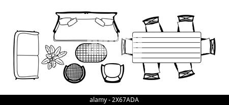 Draufsicht der Möbelsymbole für die Innenarchitektur Stock Vektor