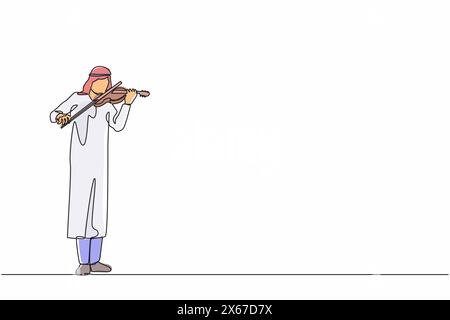 Einzeiliger arabischer Mann Musiker, der Violine spielt. Klassischer Musiker mit Musikinstrument. Männlicher Musiker, der Geige spielt. Continuo Stock Vektor