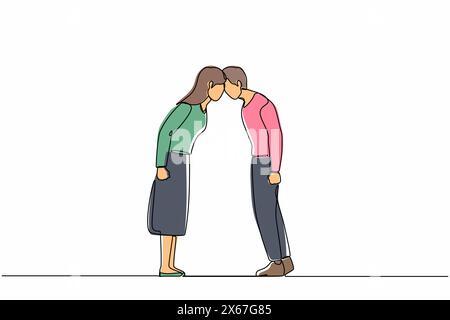 Durchgehende Linie, die ein Paar zeichnet, das sich streitet und sich gegenseitig anschreit. Hartnäckiger, wütender Mann und Frau schreien, arg Stock Vektor