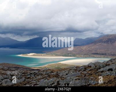 Blick von Bullabhal, Harris in Richtung Luskentyre, Äußere Hebriden, Schottland Stockfoto