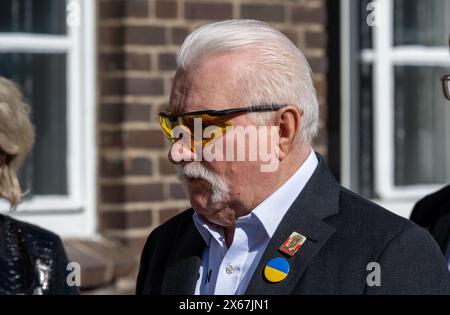 13. Mai 2024, Mecklenburg-Vorpommern, Peenemünde: Lech Walesa, Friedensnobelpreisträger, ehemaliger Vorsitzender der gewerkschaft Solidarnosc und ehemaliger polnischer Präsident, besucht Peenemünde im Rahmen des European Arts Festival Summit, einer internationalen Kulturkonferenz mit über 230 Festivalveranstaltern aus mehr als 40 Ländern. Foto: Stefan sauer/dpa Stockfoto