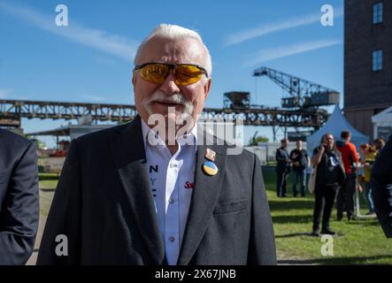 13. Mai 2024, Mecklenburg-Vorpommern, Peenemünde: Lech Walesa, Friedensnobelpreisträger, ehemaliger Vorsitzender der gewerkschaft Solidarnosc und ehemaliger polnischer Präsident, besucht Peenemünde im Rahmen des European Arts Festival Summit, einer internationalen Kulturkonferenz mit über 230 Festivalveranstaltern aus mehr als 40 Ländern. Foto: Stefan sauer/dpa Stockfoto