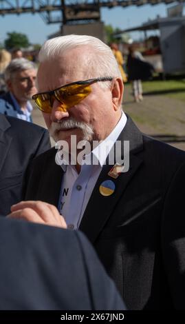 13. Mai 2024, Mecklenburg-Vorpommern, Peenemünde: Lech Walesa, Friedensnobelpreisträger, ehemaliger Vorsitzender der gewerkschaft Solidarnosc und ehemaliger polnischer Präsident, besucht Peenemünde im Rahmen des European Arts Festival Summit, einer internationalen Kulturkonferenz mit über 230 Festivalveranstaltern aus mehr als 40 Ländern. Foto: Stefan sauer/dpa Stockfoto