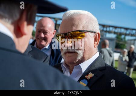 13. Mai 2024, Mecklenburg-Vorpommern, Peenemünde: Lech Walesa, Friedensnobelpreisträger, ehemaliger Vorsitzender der gewerkschaft Solidarnosc und ehemaliger polnischer Präsident, besucht Peenemünde im Rahmen des European Arts Festival Summit, einer internationalen Kulturkonferenz mit über 230 Festivalveranstaltern aus mehr als 40 Ländern. Foto: Stefan sauer/dpa Stockfoto