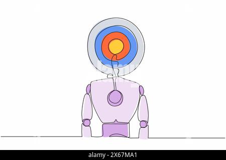 Einzelner Zeichnungsroboter mit einem Ziel anstelle des Kopfes. Technologische Entwicklung der Zukunft. Künstliche Intelligenz und maschinelles Lernen. Kontin Stock Vektor