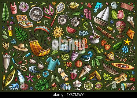 Vector Doodle Cartoon Satz von Sommer-Thema-Objekte und Symbole Stock Vektor