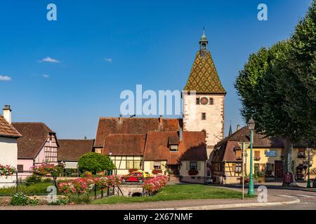 Stadttor Obertor in Bergheim, Elsass, Frankreich Stockfoto