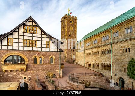 Die Hofburg, der zweite Innenhof der Wartburg, UNESCO-Weltkulturerbe in Eisenach, Thüringen Stockfoto