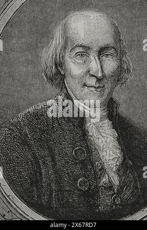 Jean-Marie Roland de la Platière (1734-1793). Französischer Politiker. Er war Mitglied der Girondins. Innenminister 1792. Hochformat. Gravur. "Geschichte der Französischen Revolution". Band I, 1876. Stockfoto