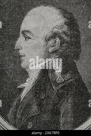 Louis Dubois du Bais (Louis-Thibaut Dubois-Dubais) (1743-1834). Französischer Offizier und Politiker. Hochformat. Gravur. "Geschichte der Französischen Revolution". Band I, 1876. Stockfoto