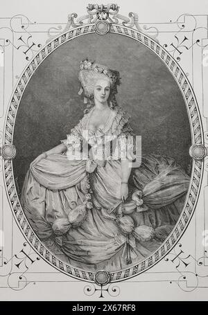 Marie Thérèse Louise von Savoyen (1749-1792). Prinzessin de Lamballe. Französischer Aristokrat. Persönliche Freundin und Vertraute von Königin Marie Antoinette. Sie wurde während der Massaker im September 1792 getötet. Hochformat. Gravur. "Geschichte der Französischen Revolution". Band I, 1876. Stockfoto