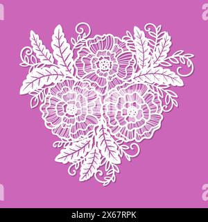 Blumenstrauß mit Blättern. Schablone zum Laserschneiden von Papier, Karton, Holz, Metall. Blumen- und Naturmotive, florale Elemente. Für die Desig Stock Vektor