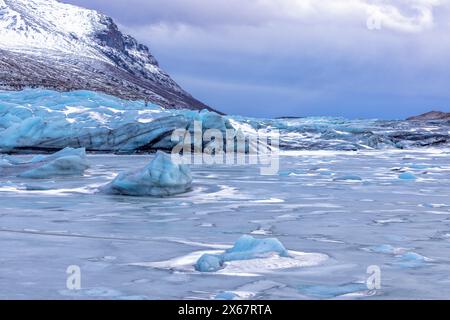 Der Svinafellsjokull-Gletscher im Winter in Ost-Island Stockfoto