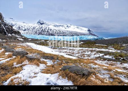 Der Svinafellsjokull-Gletscher im Winter in Ost-Island Stockfoto