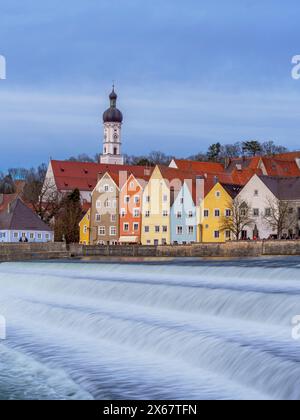 Landsberg am Lech am Abend, Lechwehr, Oberbayern, Bayern, Deutschland, Europa Stockfoto