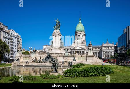 Buenos Aires, Argentinien, Parlament. Der argentinische Kongresspalast (Spanisch: Palacio del Congreso de la Nacion Argentina) in Buenos Aires ist Sitz des argentinischen Nationalkongresses. Das parlamentsgebäude befindet sich im Bezirk Balvanera an der Plaza del Congreso. Stockfoto