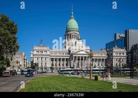 Buenos Aires, Argentinien, Parlament. Der argentinische Kongresspalast (Spanisch: Palacio del Congreso de la Nacion Argentina) in Buenos Aires ist Sitz des argentinischen Nationalkongresses. Das parlamentsgebäude befindet sich im Bezirk Balvanera an der Plaza del Congreso. Stockfoto